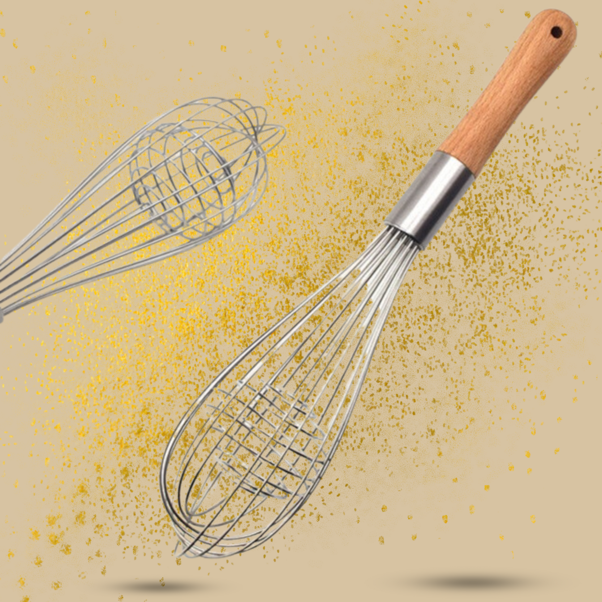 Wooden Handle Whisk with Integrated Mixing Ball